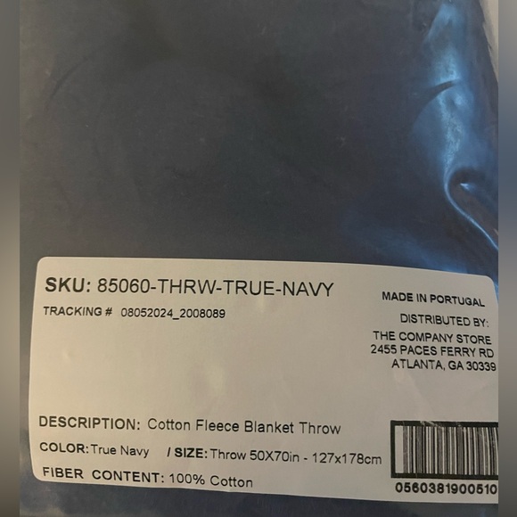 The Company Store Cotton Fleece Blanket Throw in Navy 50x70 - Picture 4 of 4